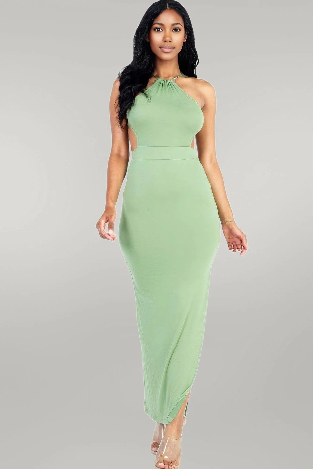 Tie Backless Split Thigh Maxi Dress