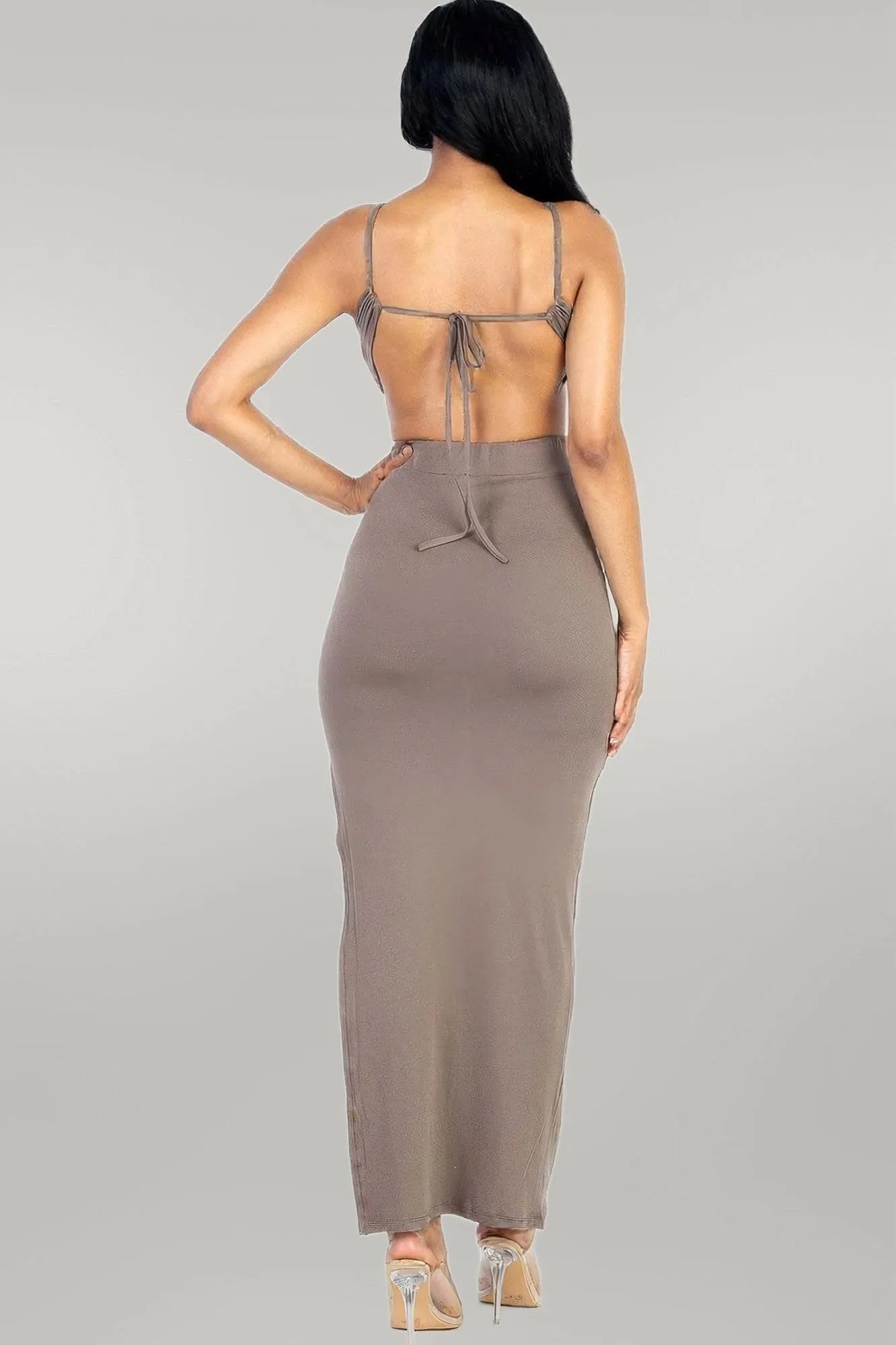 Tie Backless Split Thigh Maxi Dress