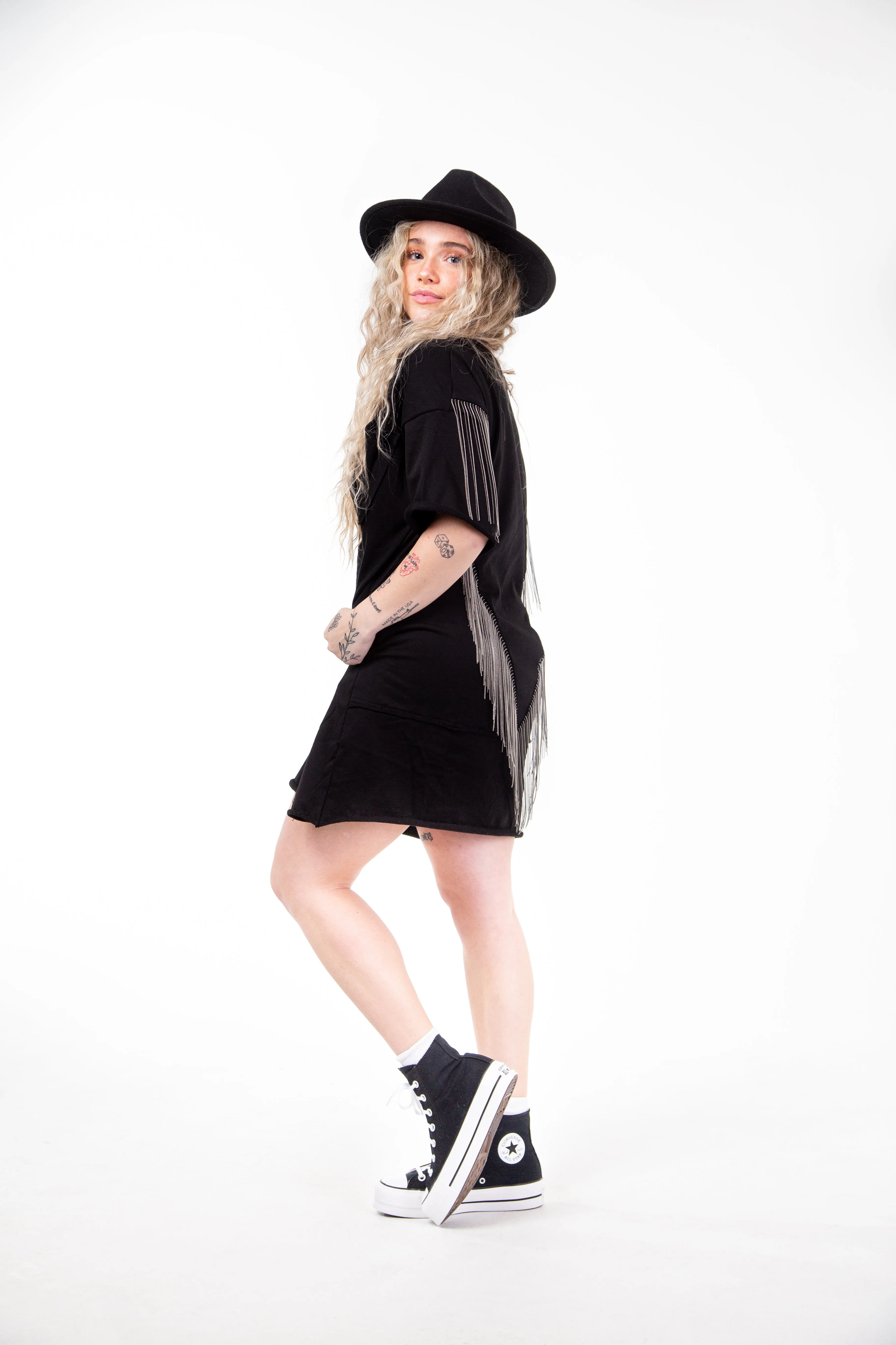 TIME TO PARTY FRINGE DRESS ~ BLACK