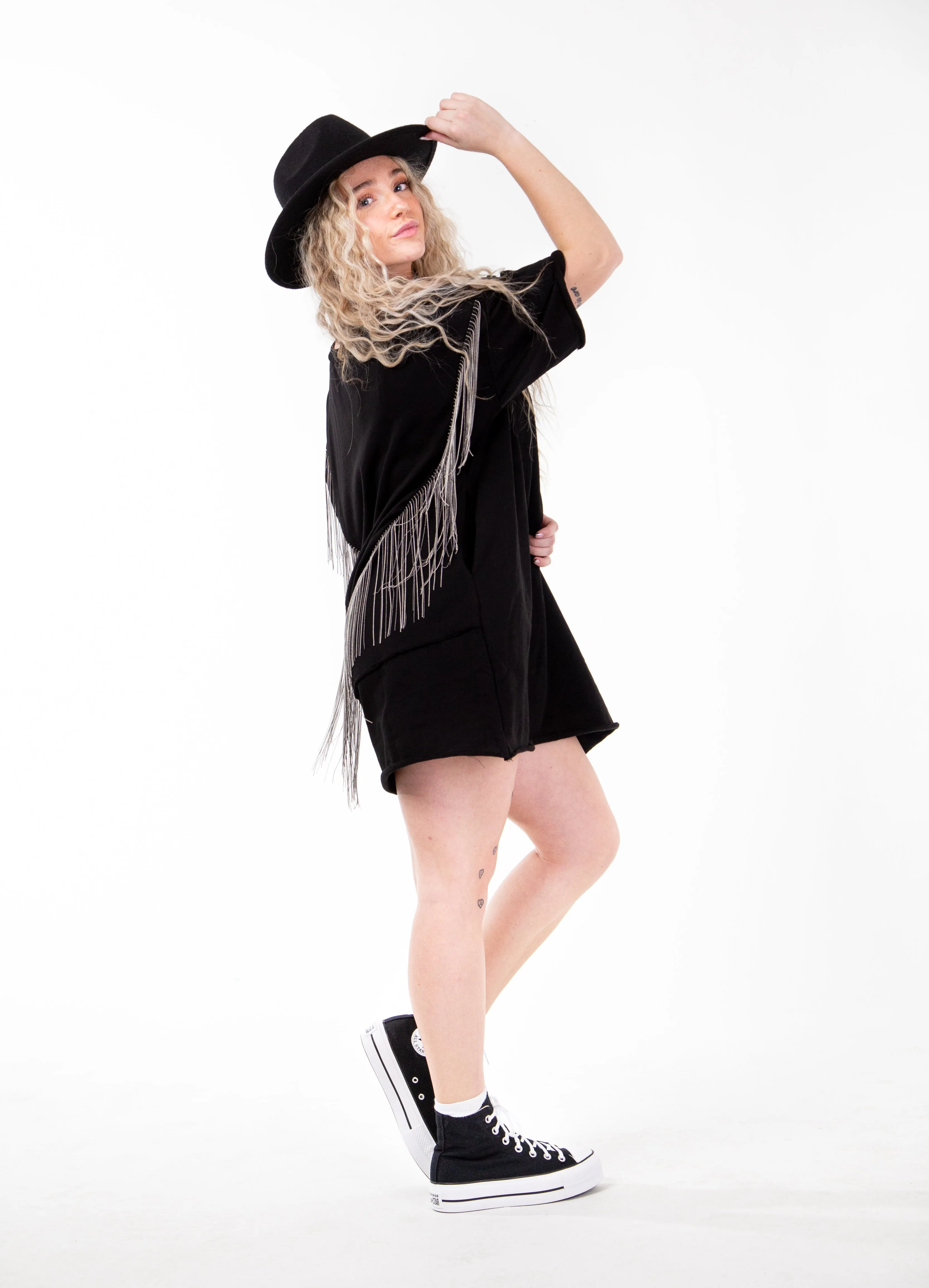 TIME TO PARTY FRINGE DRESS ~ BLACK