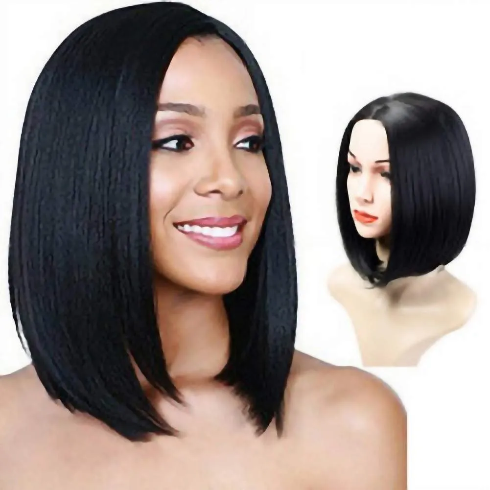 Top Quality Black Bob Quick Straight No Bangs Synthetic Wig High Temperature Heat Resistant 150% Density 14"  /-  Top Selling Ready To Ship