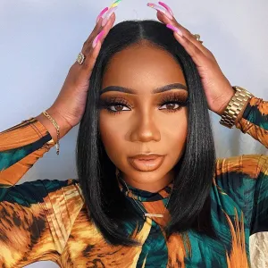 Top Quality Black Bob Quick Straight No Bangs Synthetic Wig High Temperature Heat Resistant 150% Density 14"  /-  Top Selling Ready To Ship