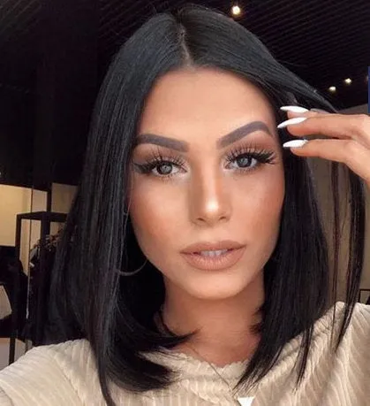 Top Quality Black Bob Quick Straight No Bangs Synthetic Wig High Temperature Heat Resistant 150% Density 14"  /-  Top Selling Ready To Ship