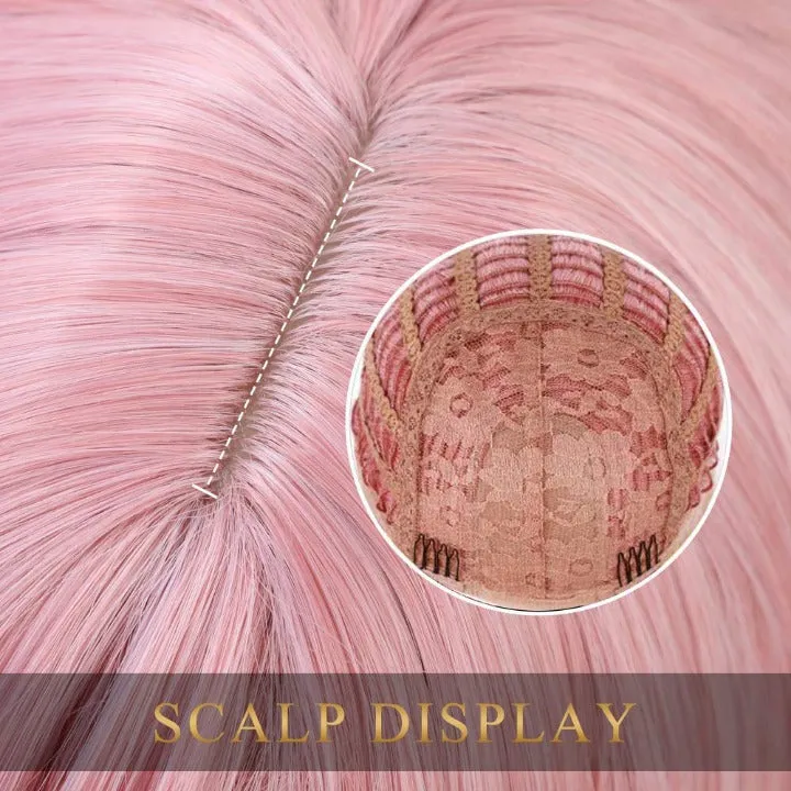 Trendy Wig Dusty Rose Pink Wavy Wig with Bangs Hand Dyed Synthetic 26" Wig