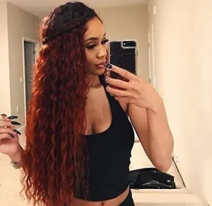 Trendy wig wet and wavy kinky copper red water wave ombre synthetic heat resistant natural human hair feel wig 26 inches  /-