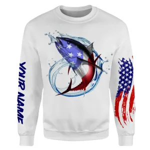 Tuna fishing American flag patriotic Custom Fishing Shirts, Gifts for Fisherman | Sweatshirt - NPQ552