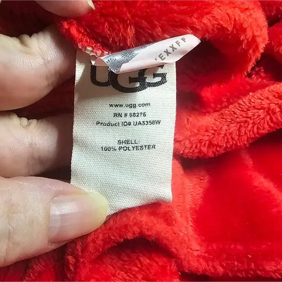 UGG Christmas Ribbon Red Miranda plush hooded robe with belt tie size M