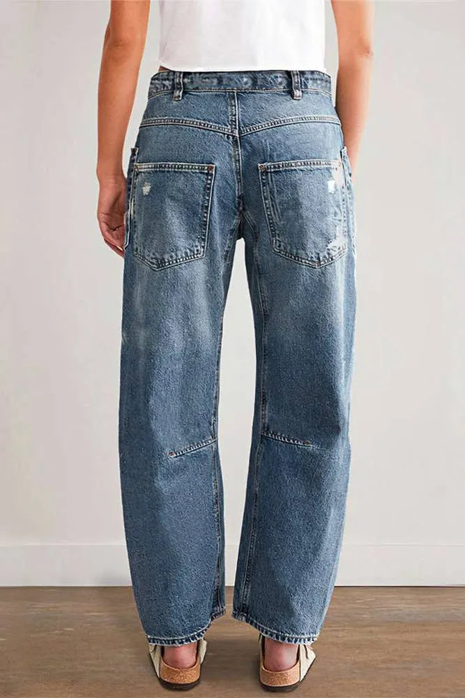 UNISHE - Blue Ripped Straight Jeans