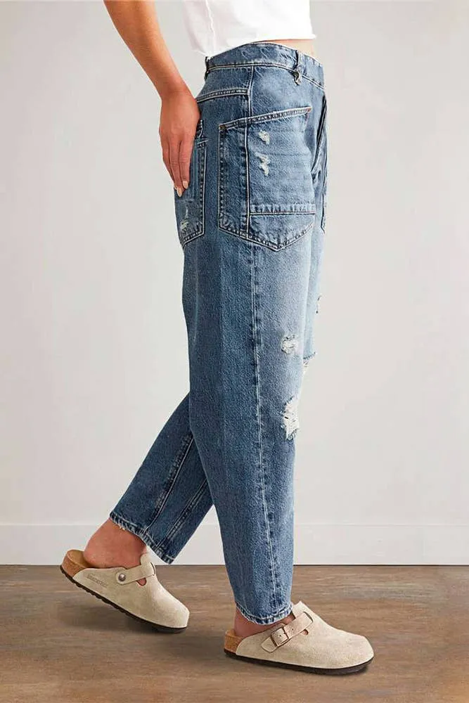 UNISHE - Blue Ripped Straight Jeans