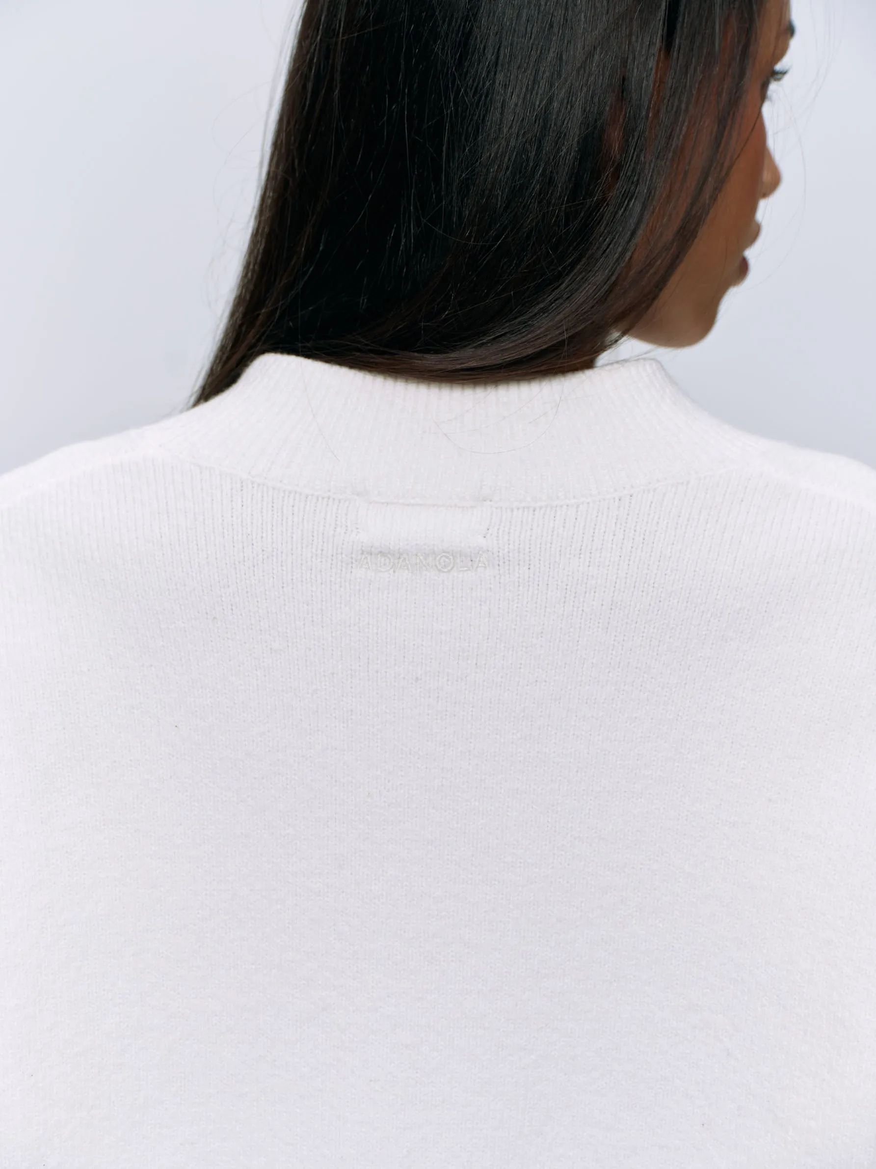 V Neck Oversized Knit Sweatshirt - Cream