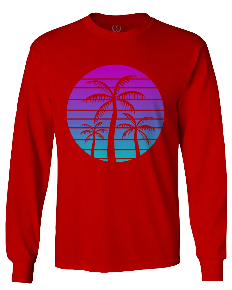 Vaporwave Palm Trees Aesthetics Art Beach surf Sunset mens Long sleeve t shirt