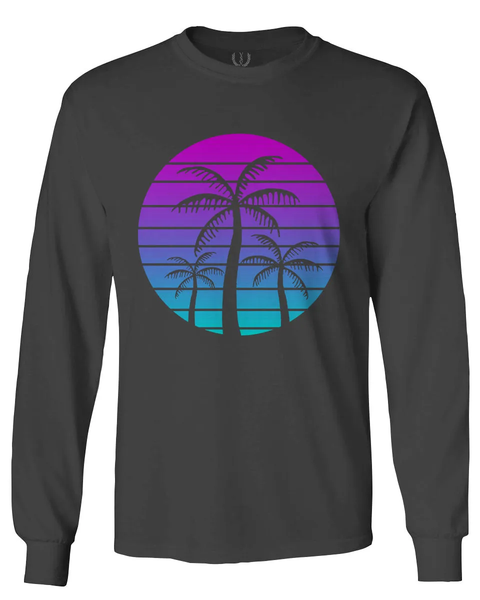 Vaporwave Palm Trees Aesthetics Art Beach surf Sunset mens Long sleeve t shirt