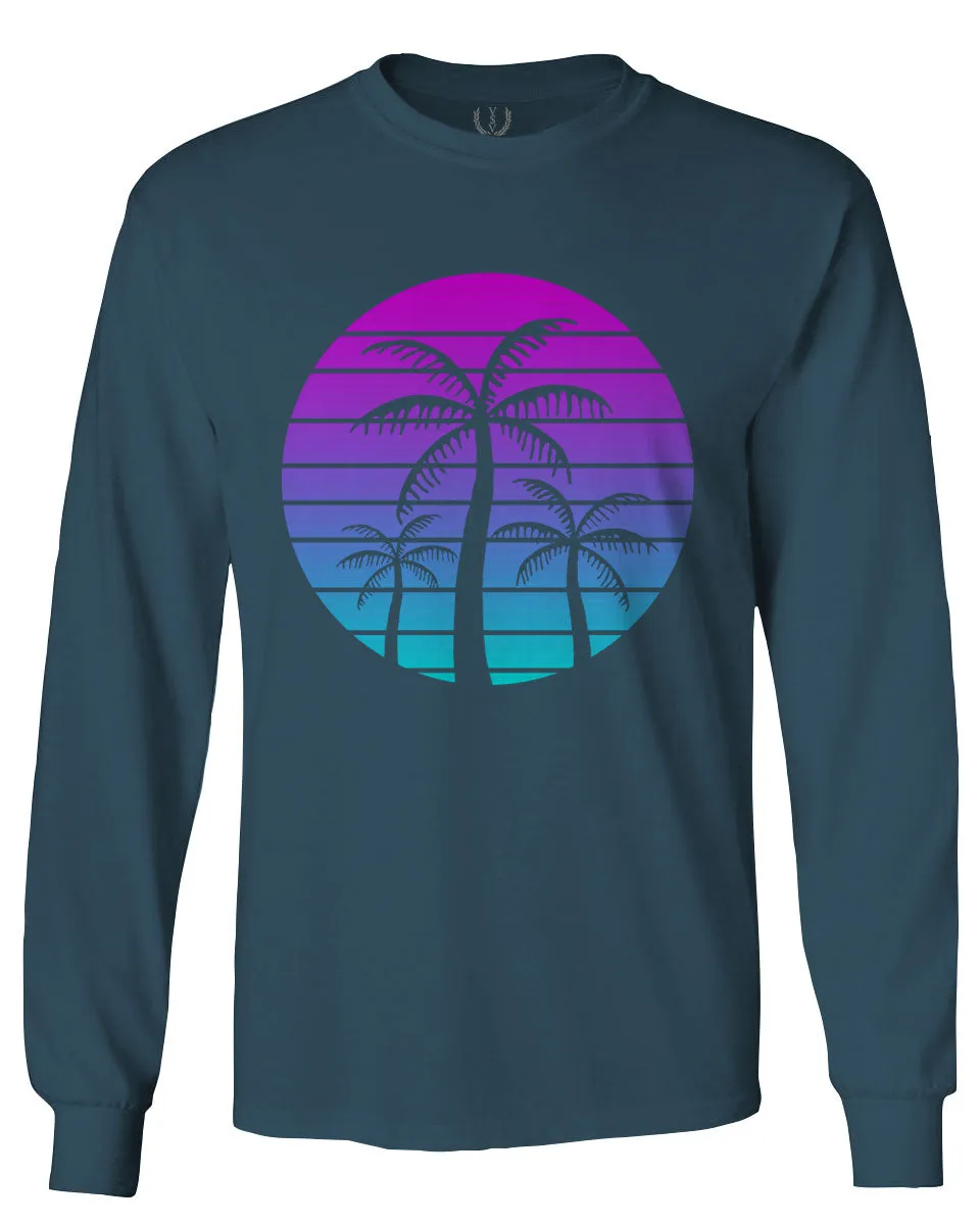 Vaporwave Palm Trees Aesthetics Art Beach surf Sunset mens Long sleeve t shirt