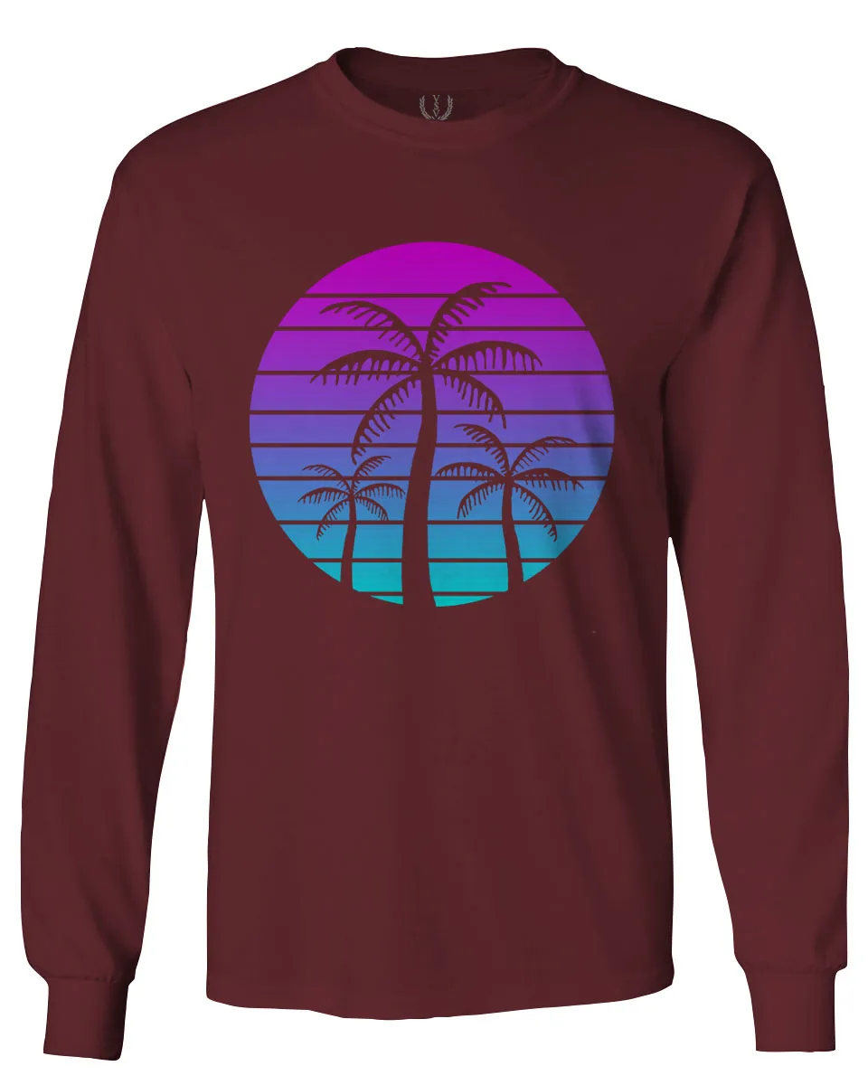 Vaporwave Palm Trees Aesthetics Art Beach surf Sunset mens Long sleeve t shirt