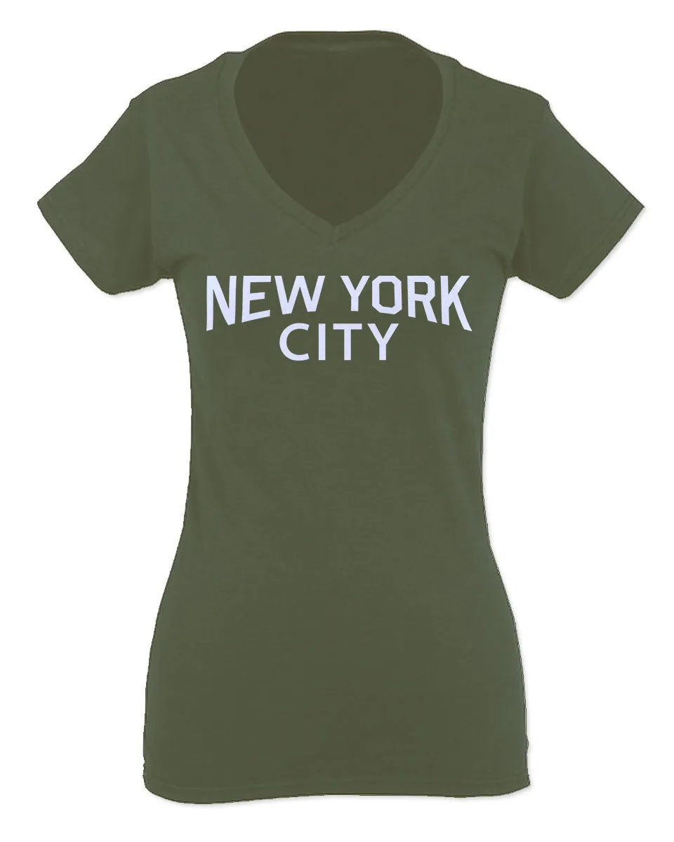 VICES AND VIRTUESS Cool Lennon Hipster Vintage Graphic New York City NYC Printed For Women V neck fitted T Shirt