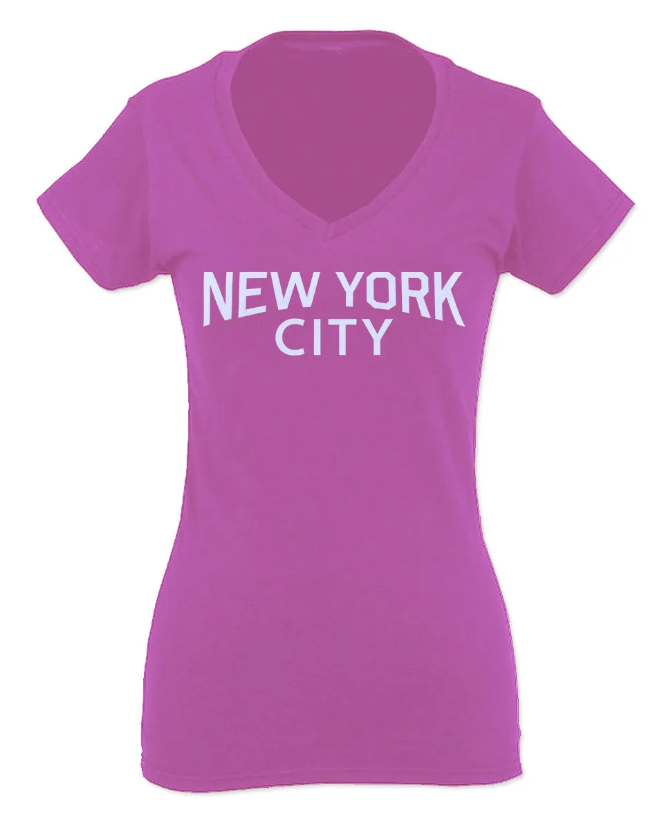 VICES AND VIRTUESS Cool Lennon Hipster Vintage Graphic New York City NYC Printed For Women V neck fitted T Shirt