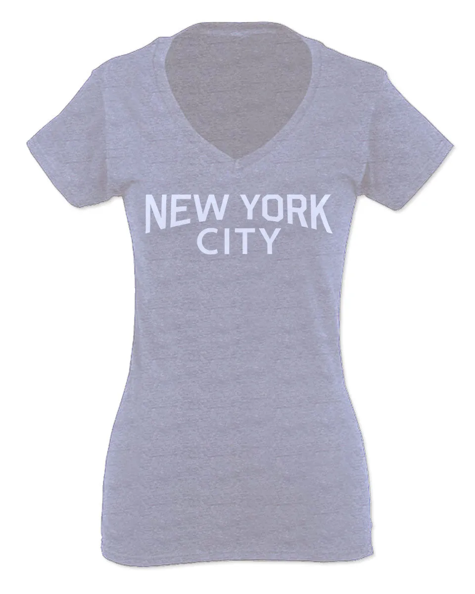 VICES AND VIRTUESS Cool Lennon Hipster Vintage Graphic New York City NYC Printed For Women V neck fitted T Shirt