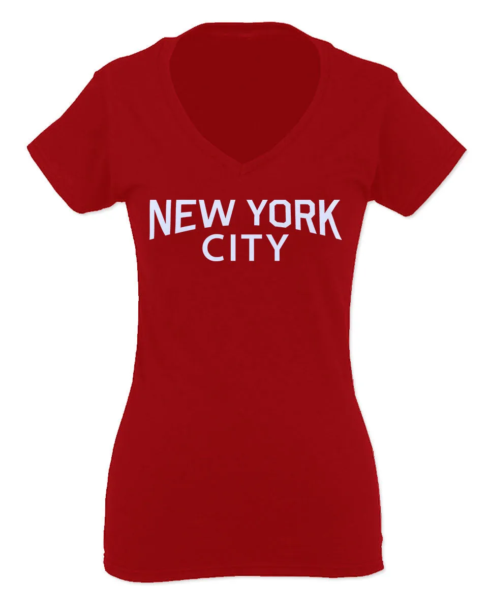 VICES AND VIRTUESS Cool Lennon Hipster Vintage Graphic New York City NYC Printed For Women V neck fitted T Shirt