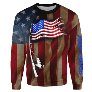 Vintage American flag patriotic fishing rod Custom Fishing Shirts, Gifts for Fisherman | Sweatshirt - NPQ542