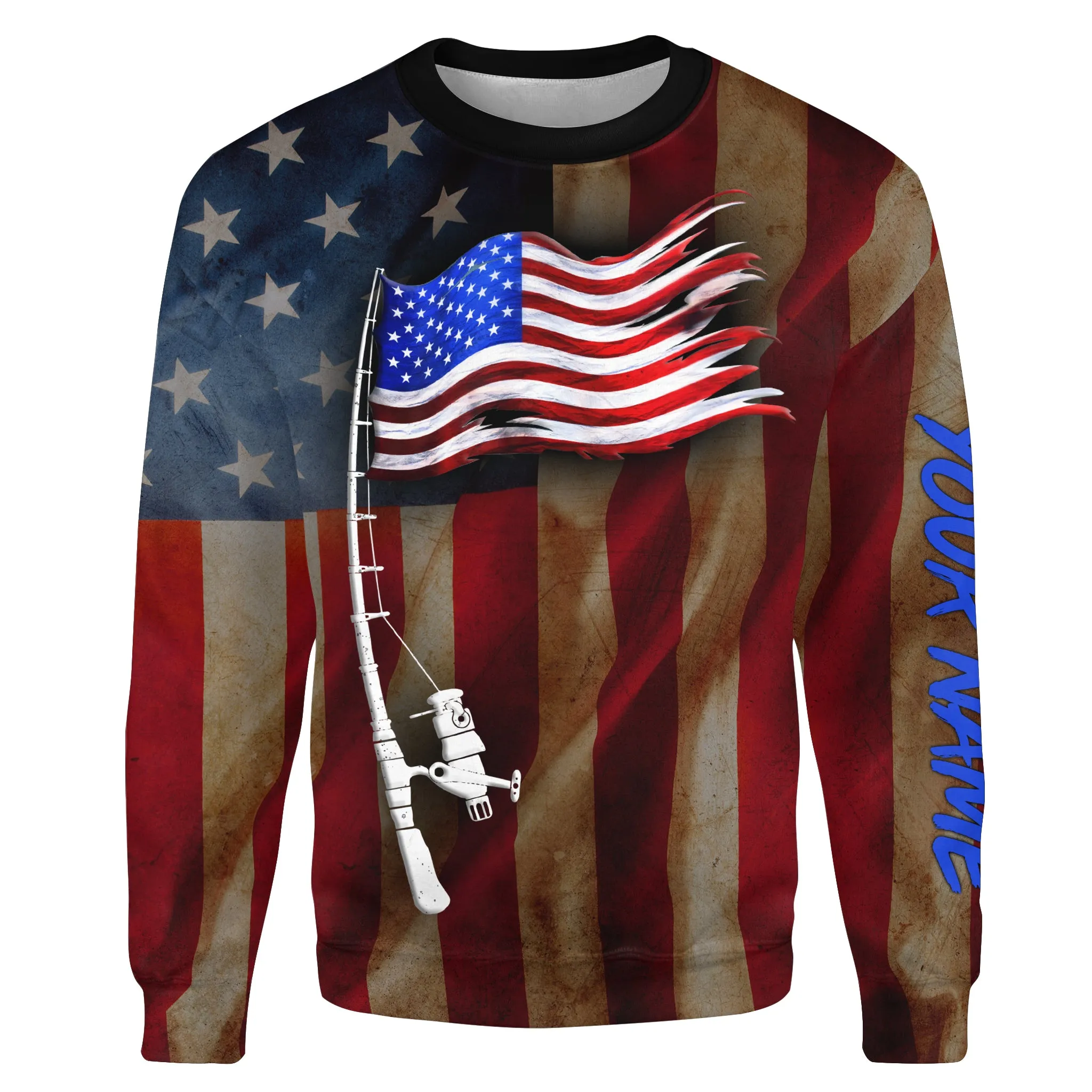 Vintage American flag patriotic fishing rod Custom Fishing Shirts, Gifts for Fisherman | Sweatshirt - NPQ542