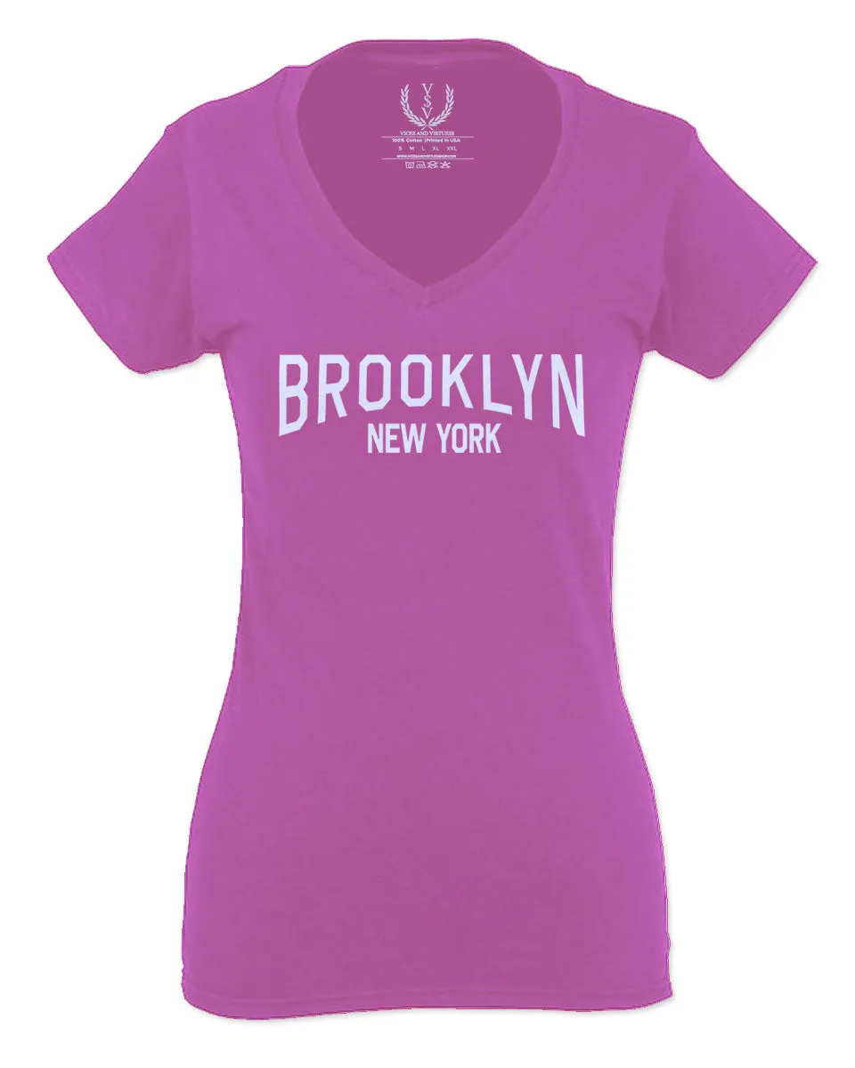 Vintage New York Brooklyn NYC Cool Hipster Street wear For Women V neck fitted T Shirt