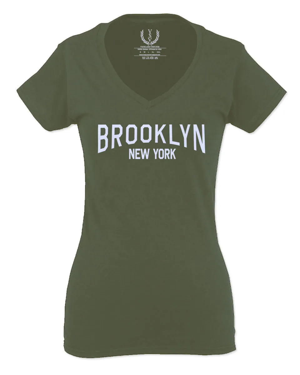 Vintage New York Brooklyn NYC Cool Hipster Street wear For Women V neck fitted T Shirt