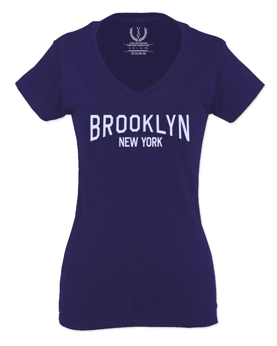 Vintage New York Brooklyn NYC Cool Hipster Street wear For Women V neck fitted T Shirt