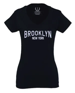 Vintage New York Brooklyn NYC Cool Hipster Street wear For Women V neck fitted T Shirt