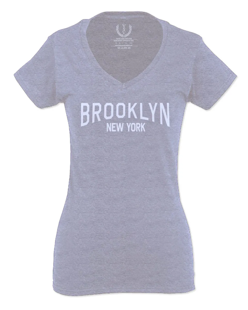Vintage New York Brooklyn NYC Cool Hipster Street wear For Women V neck fitted T Shirt