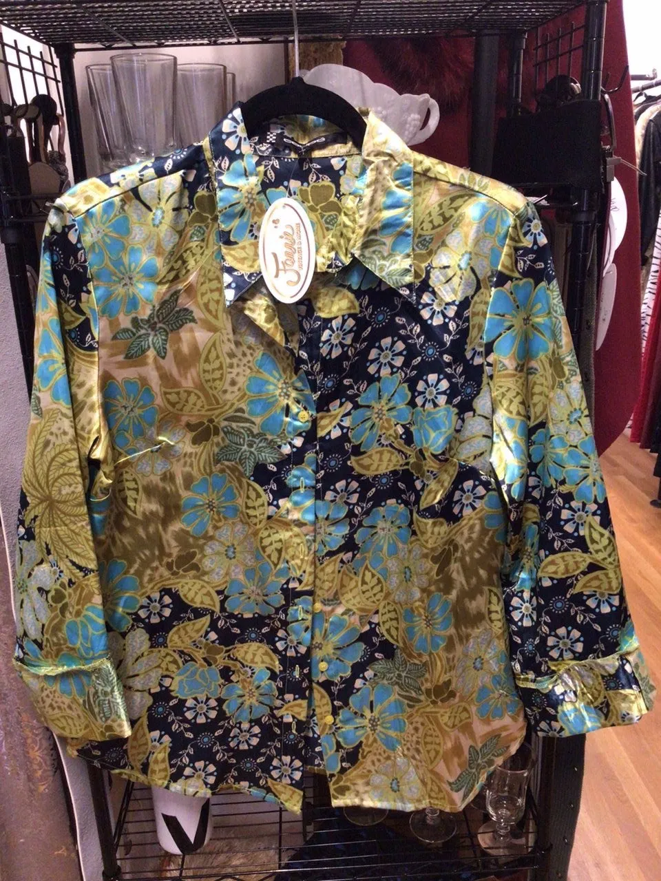 VINTAGE STYLE SATIN BLOUSE, size 12  #651