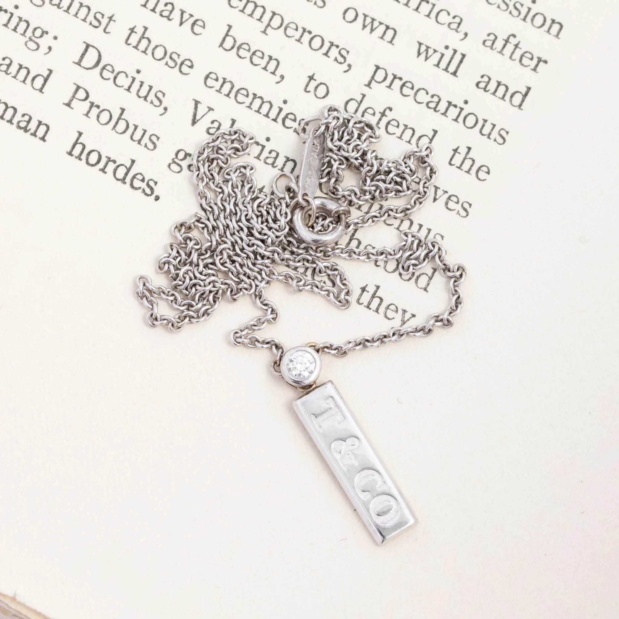 Vintage White Gold Bar Pendant by Tiffany & Co.