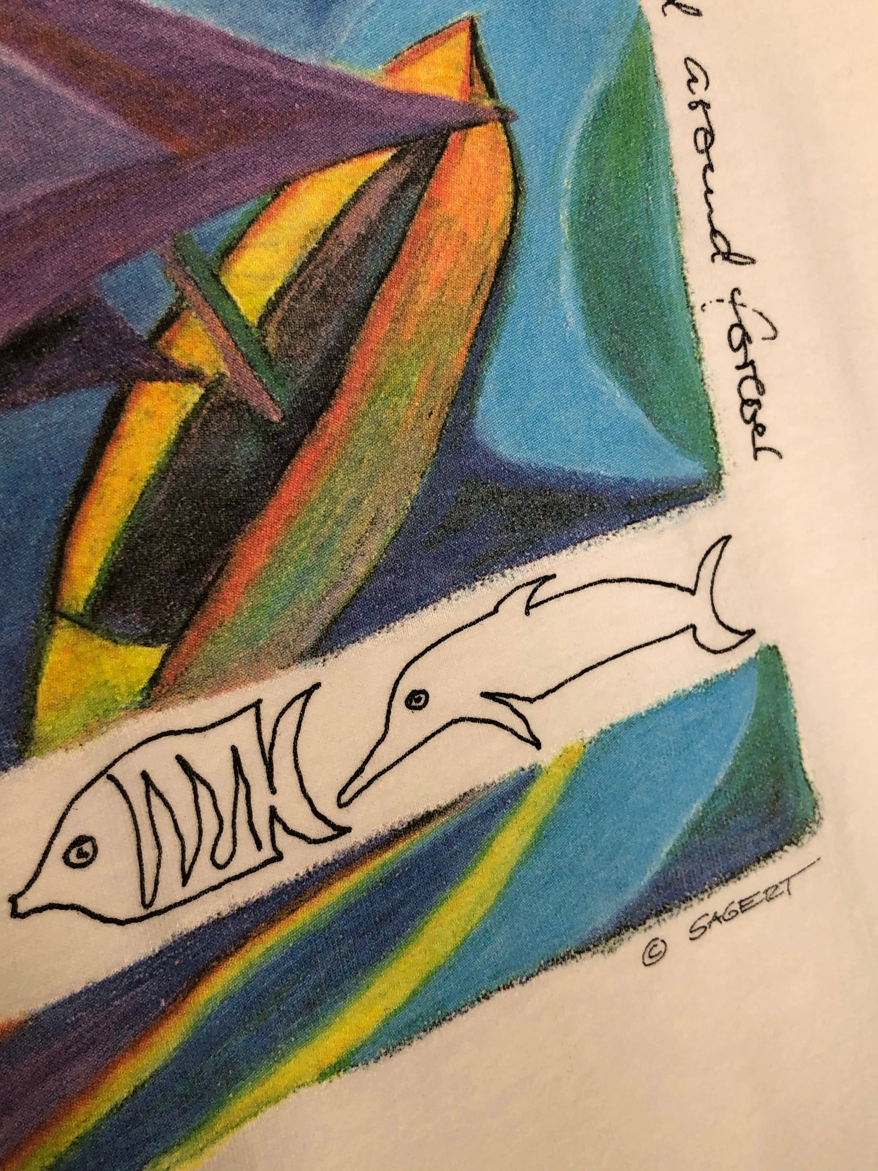 VTG Pastel Sailboat Art Tee  (L)