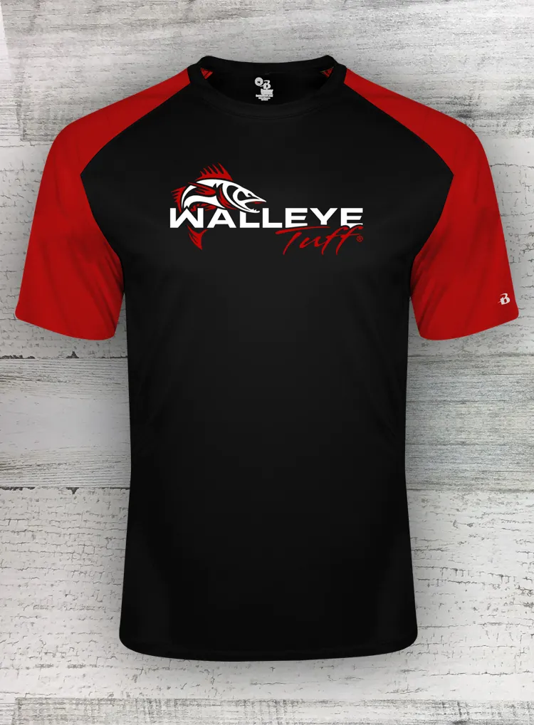 Walleye Tuff - Sport Series - Adult Men's Badger - Red Black - Break Out Short Sleeve T-Shirt