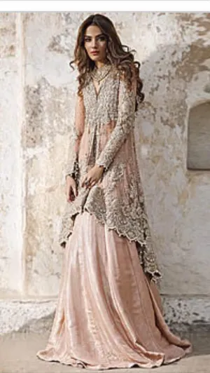 Wedding party dress in light pink color dabka load work  Model #P 112