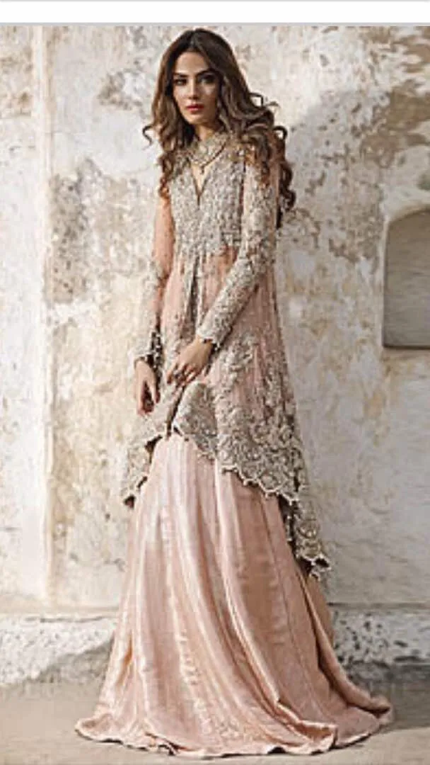 Wedding party dress in light pink color dabka load work  Model #P 112