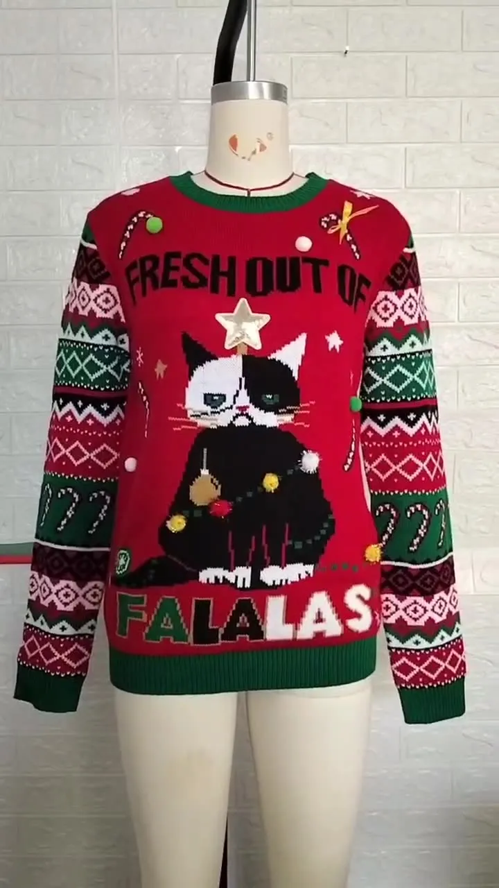 Whimsical Holiday Cartoon Knit Pullover for Cozy Festive Fun