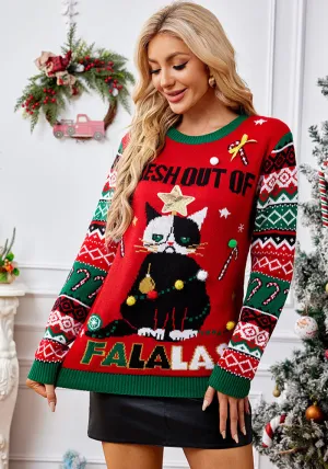 Whimsical Holiday Cartoon Knit Pullover for Cozy Festive Fun