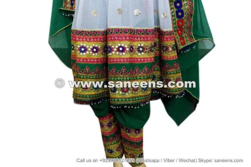 White Color Afghan Persian Dress Frock