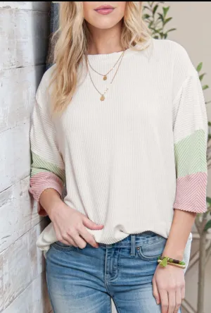 White Color Block Top