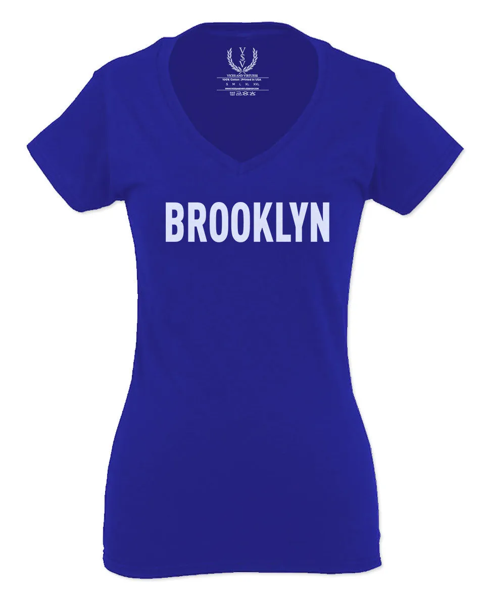 White Fonts New York Brooklyn NYC Cool Lennon Hipster Street For Women V neck fitted T Shirt