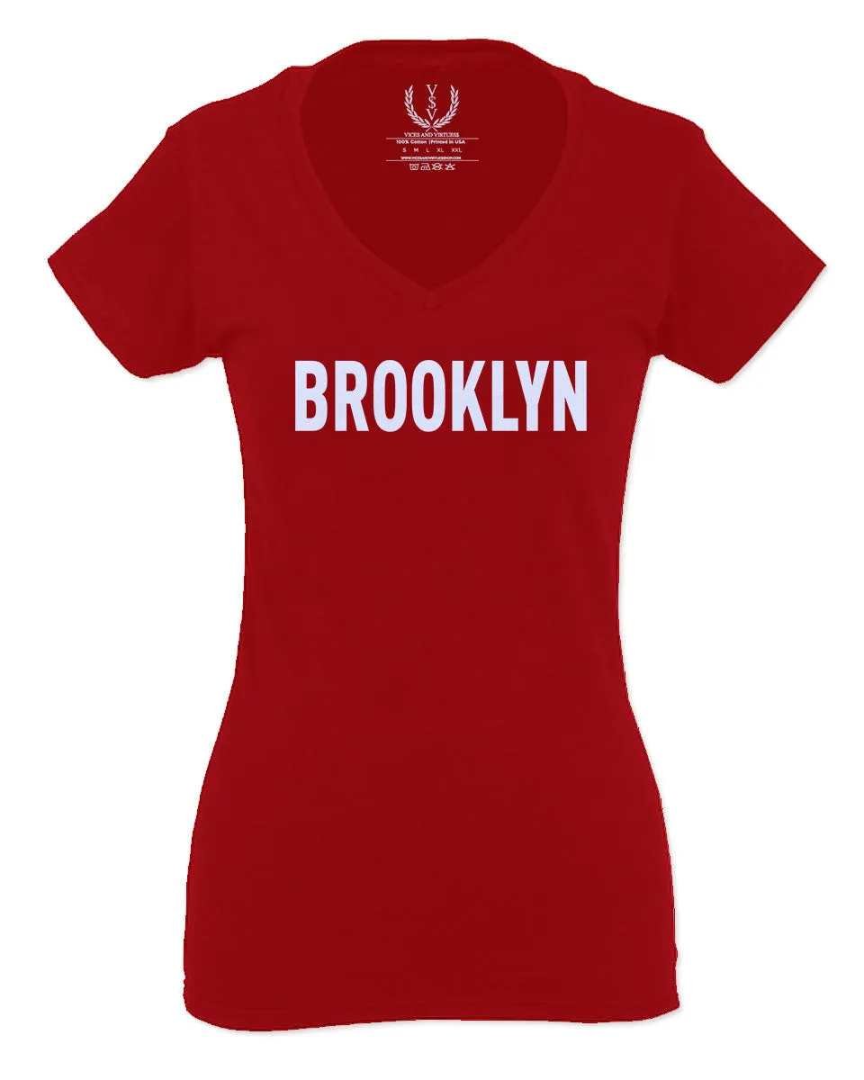 White Fonts New York Brooklyn NYC Cool Lennon Hipster Street For Women V neck fitted T Shirt