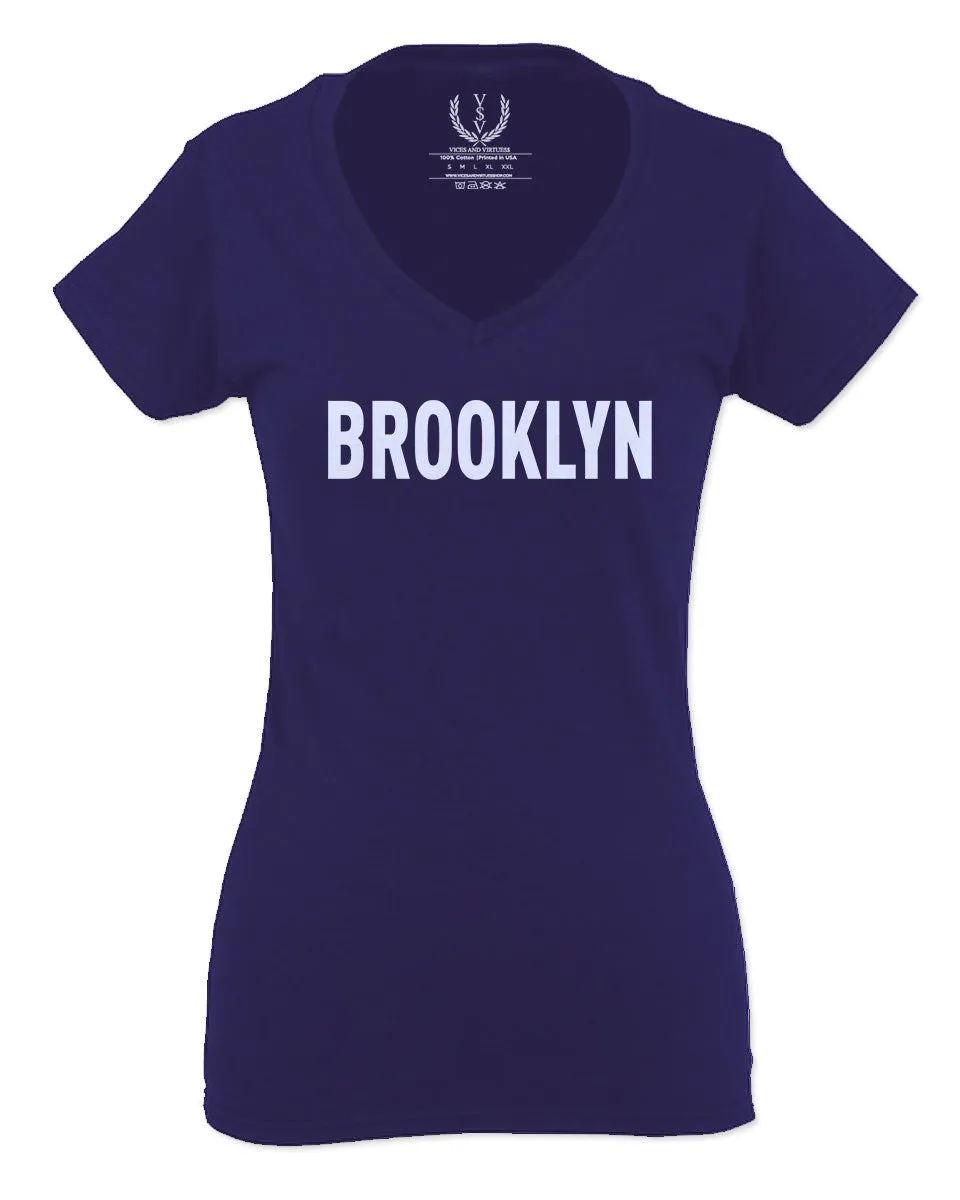 White Fonts New York Brooklyn NYC Cool Lennon Hipster Street For Women V neck fitted T Shirt