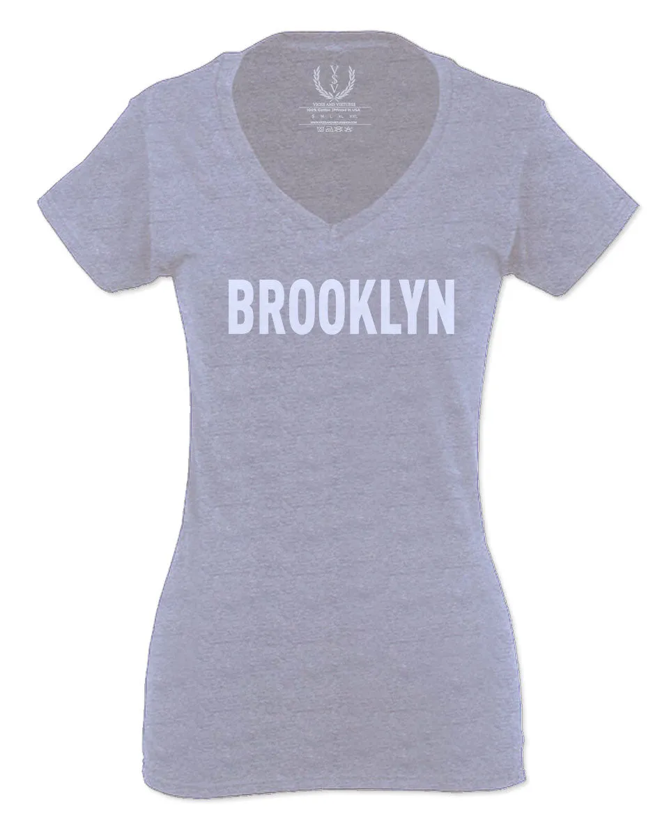 White Fonts New York Brooklyn NYC Cool Lennon Hipster Street For Women V neck fitted T Shirt