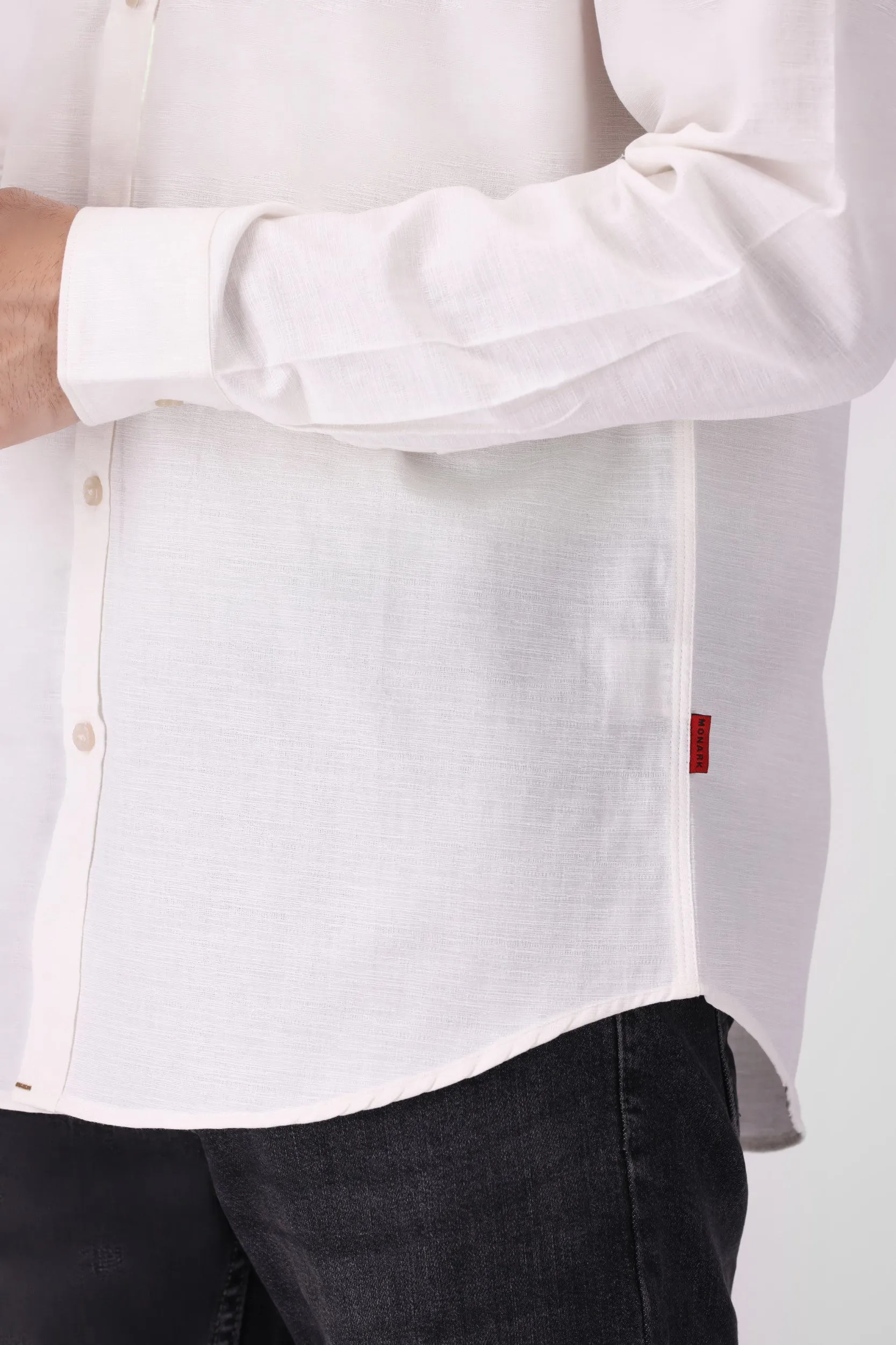White Textured Casual Shirt