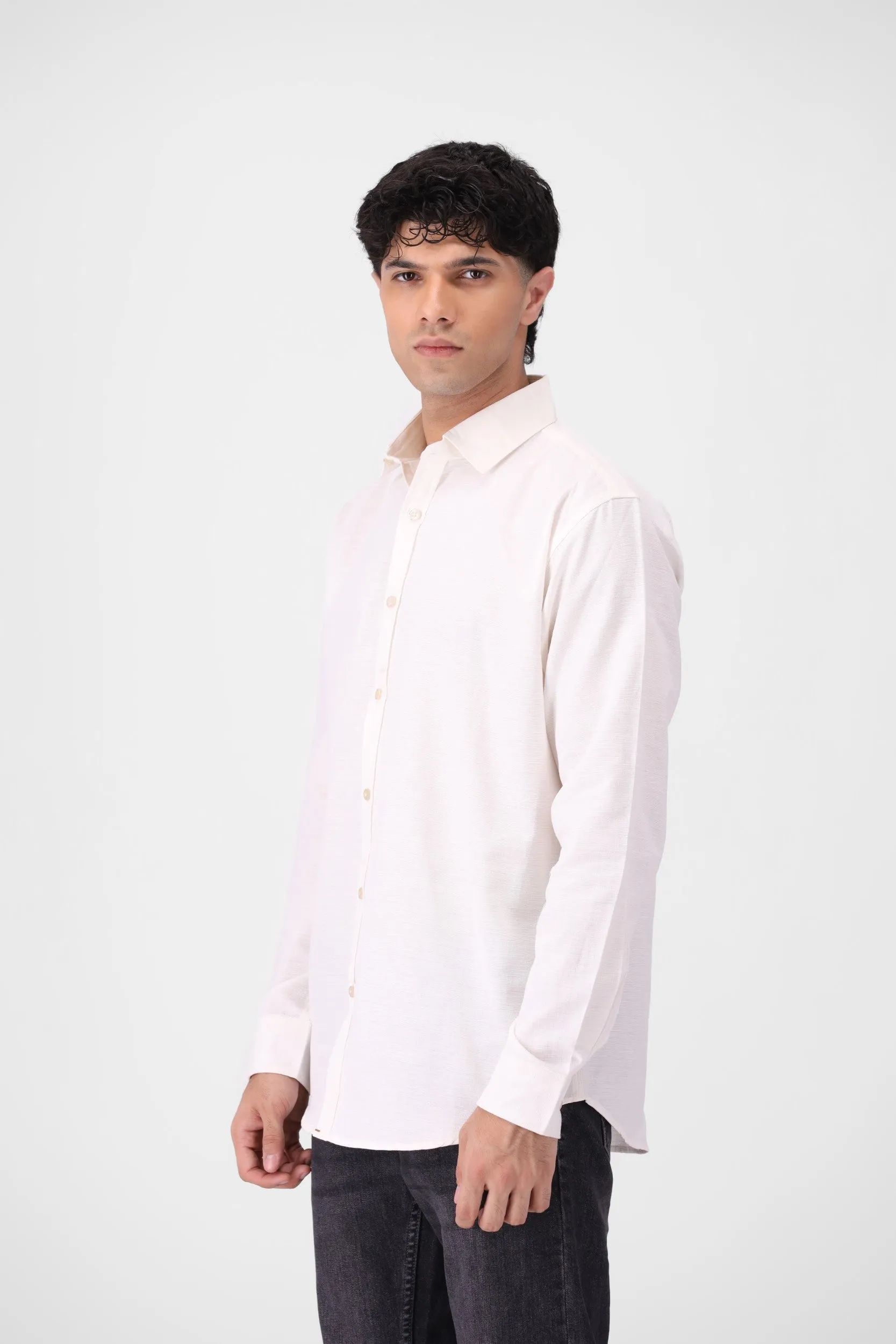 White Textured Casual Shirt