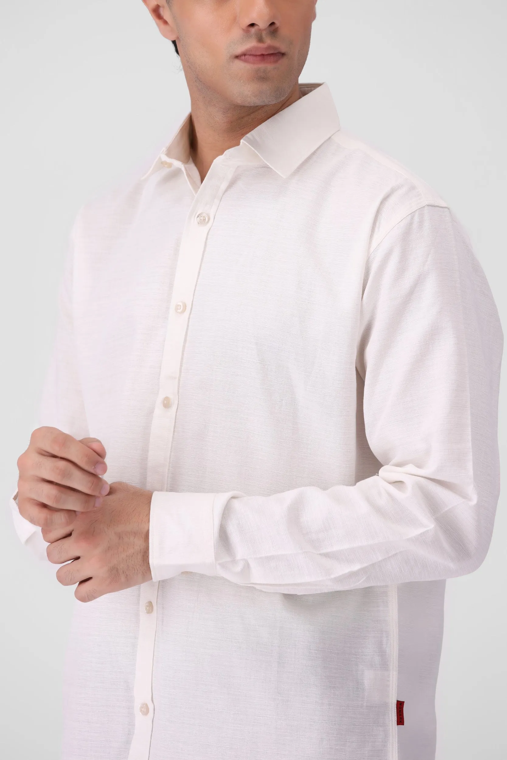 White Textured Casual Shirt