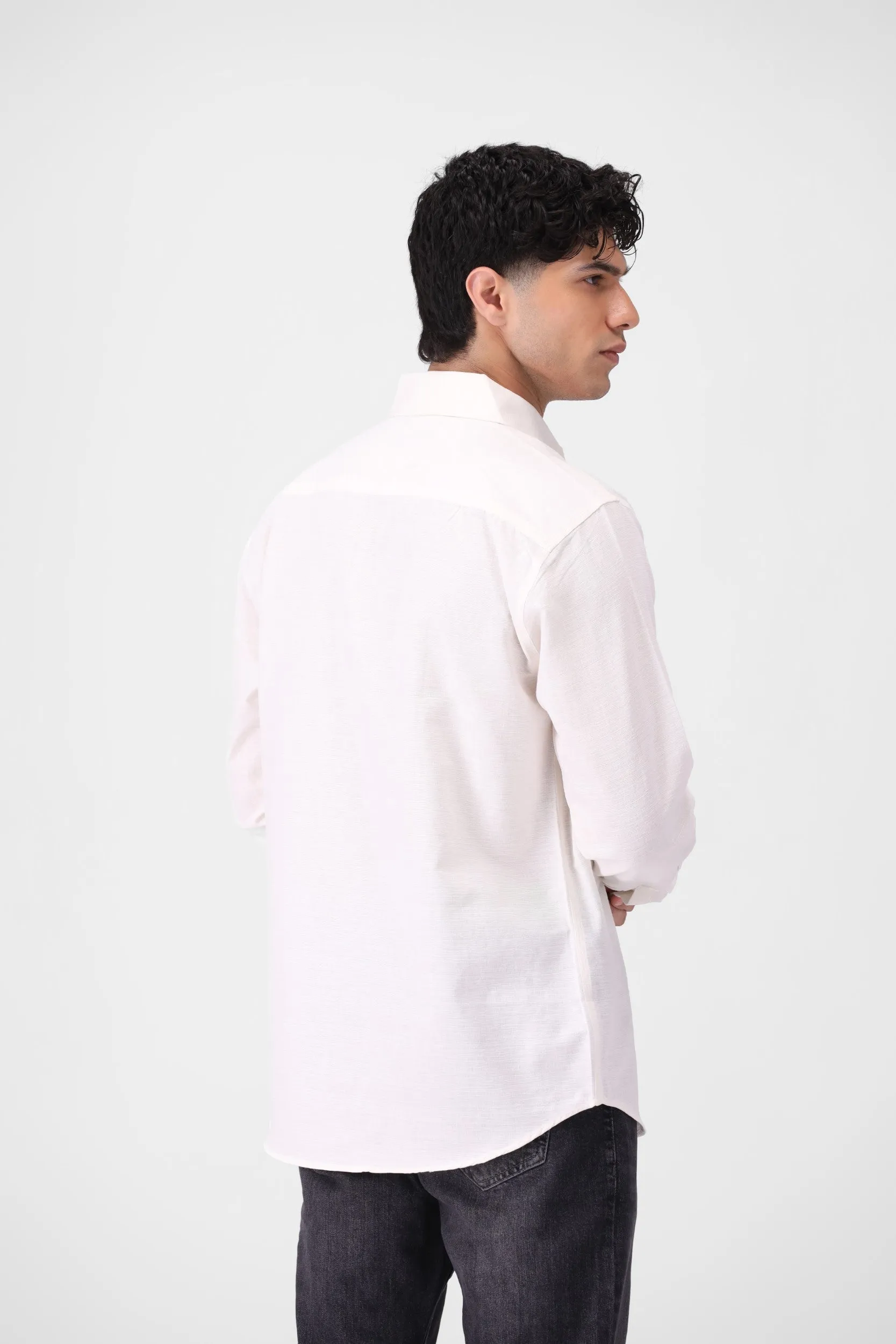 White Textured Casual Shirt