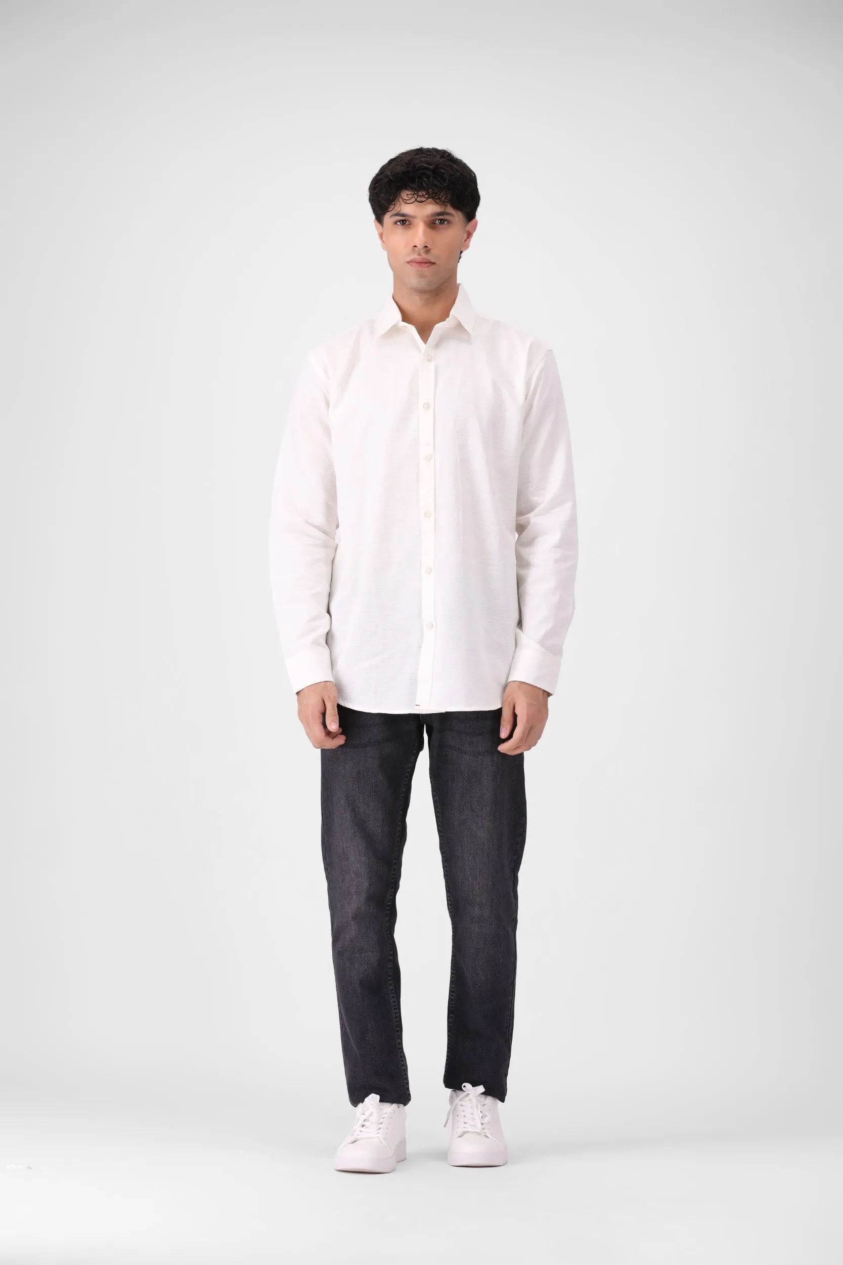 White Textured Casual Shirt