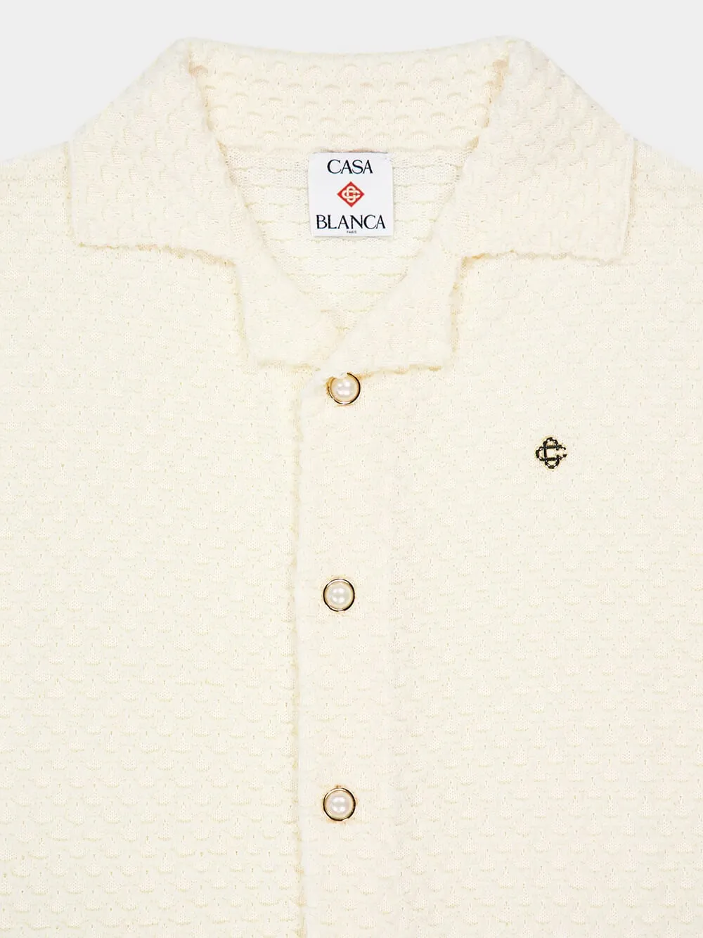 White Textured Knitted Shirt