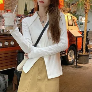 White Textured V Neck Shirt